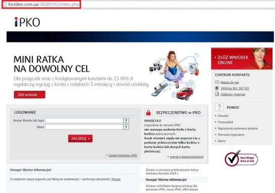 Przykładowa fałszywa strona banku